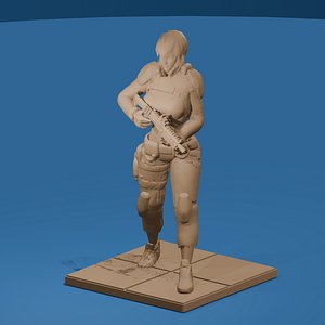 Futuristic Fighter Woman with Shotgun 3D model