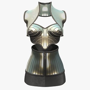 Futuristic Shiny Panels Bolero Armour Top Skirt Outfit model
