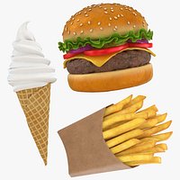Hamburger French Fries and Ice Cream