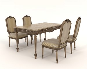 Louis XV Antique French Rococo Dining table 3D model - Download