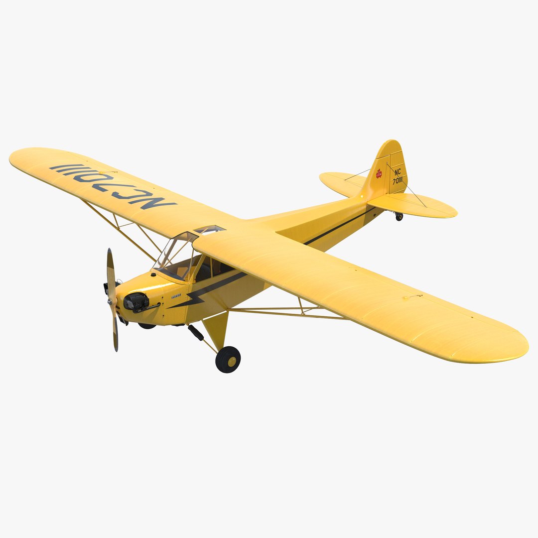 Light Aircraft Piper J-3 Rigged Yellow 2 3D model preview