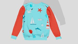 Sweatshirt with a marine pattern and red sleeves 3D model