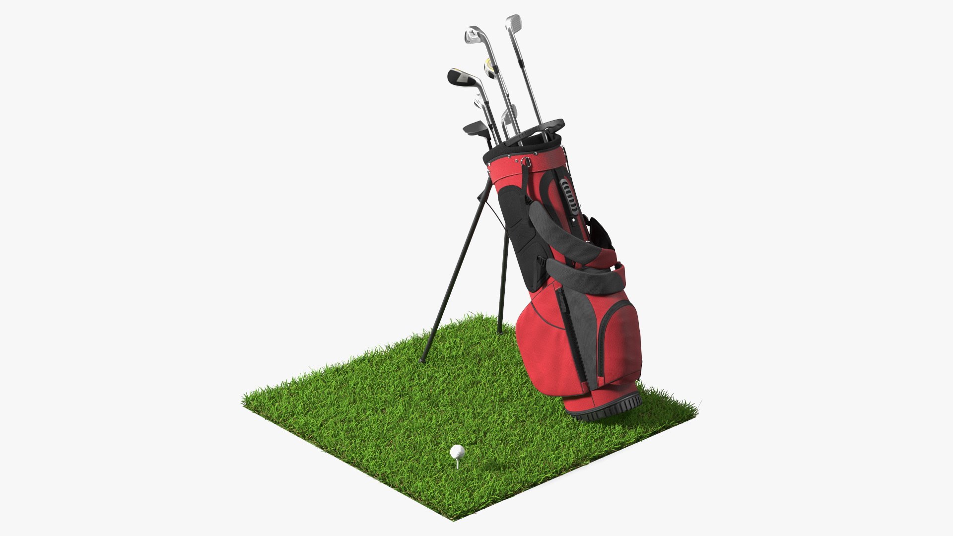 Golf Ball and Bag with Clubs on Lawn 3D model preview