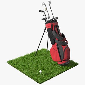 Golf Ball and Bag with Clubs on Lawn model