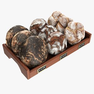 Round bread selection on tray 3D model