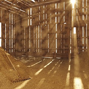 3D Old Hay Barn Interior Scene 3D model