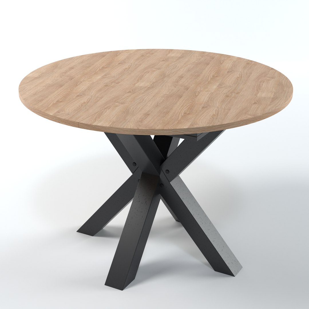 High-Quality Realistic Round Wood Table with Steel Legs model ...