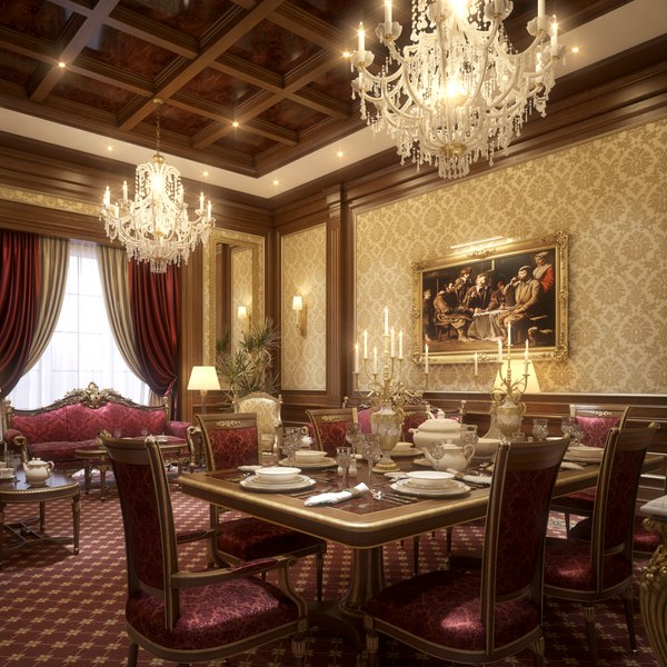 3D realistic living dining room