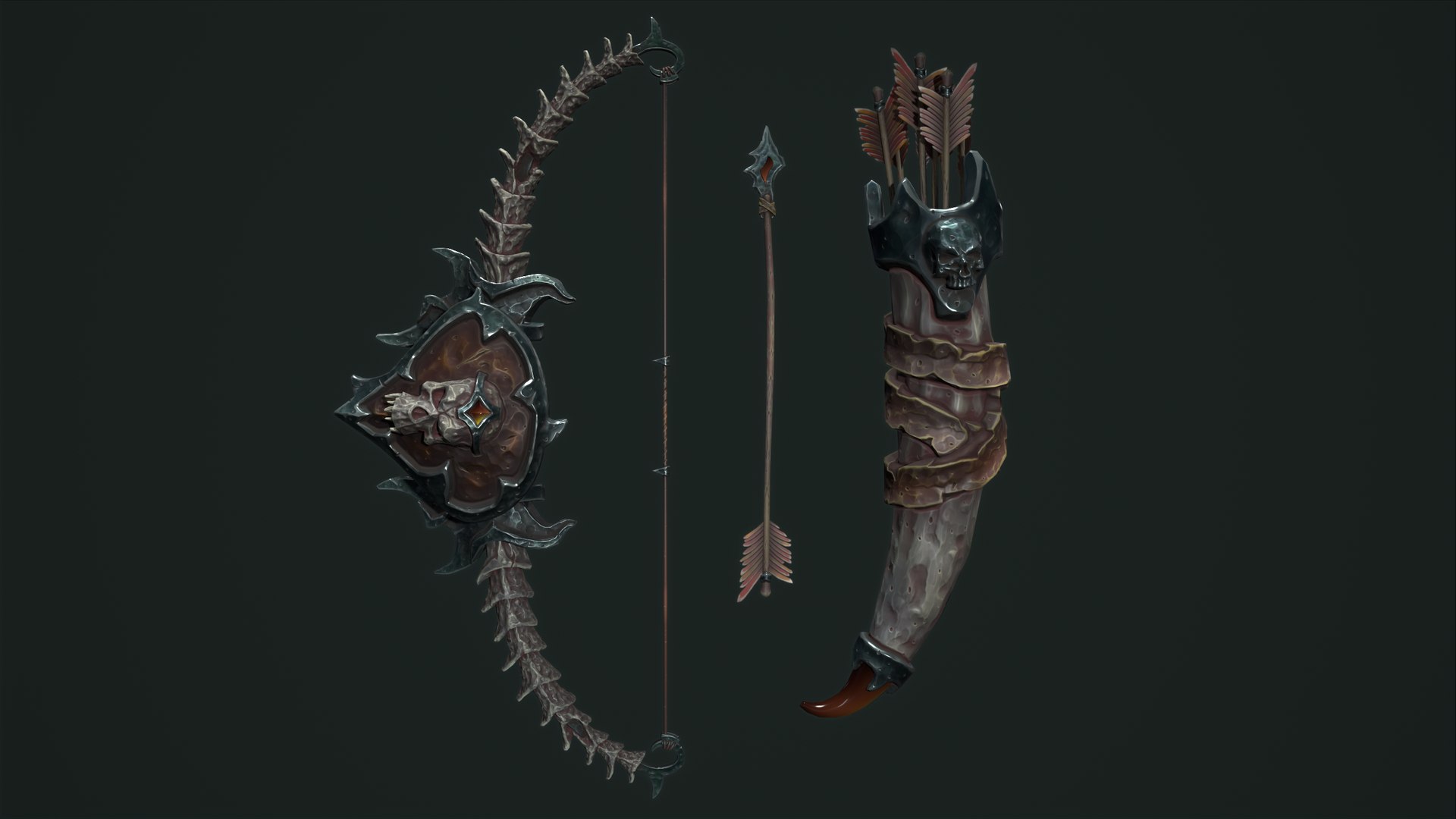 3D Undead bow and quiver https://p.turbosquid.com/ts-thumb/aJ/s7GUlz/0k/6/png/1668008122/1920x1080/fit_q87/b756812745e4604267dd41b8b8218a72fa37b70c/6.jpg