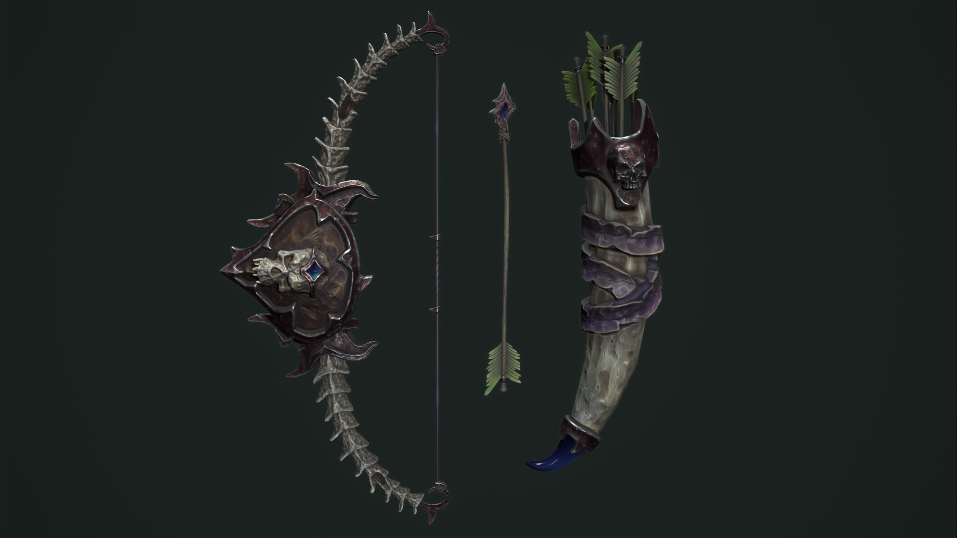 3D Undead bow and quiver https://p.turbosquid.com/ts-thumb/aJ/s7GUlz/ST/10/png/1668008135/1920x1080/fit_q87/2d6328cd287a449a02bab78a1276edf4fe74f428/10.jpg