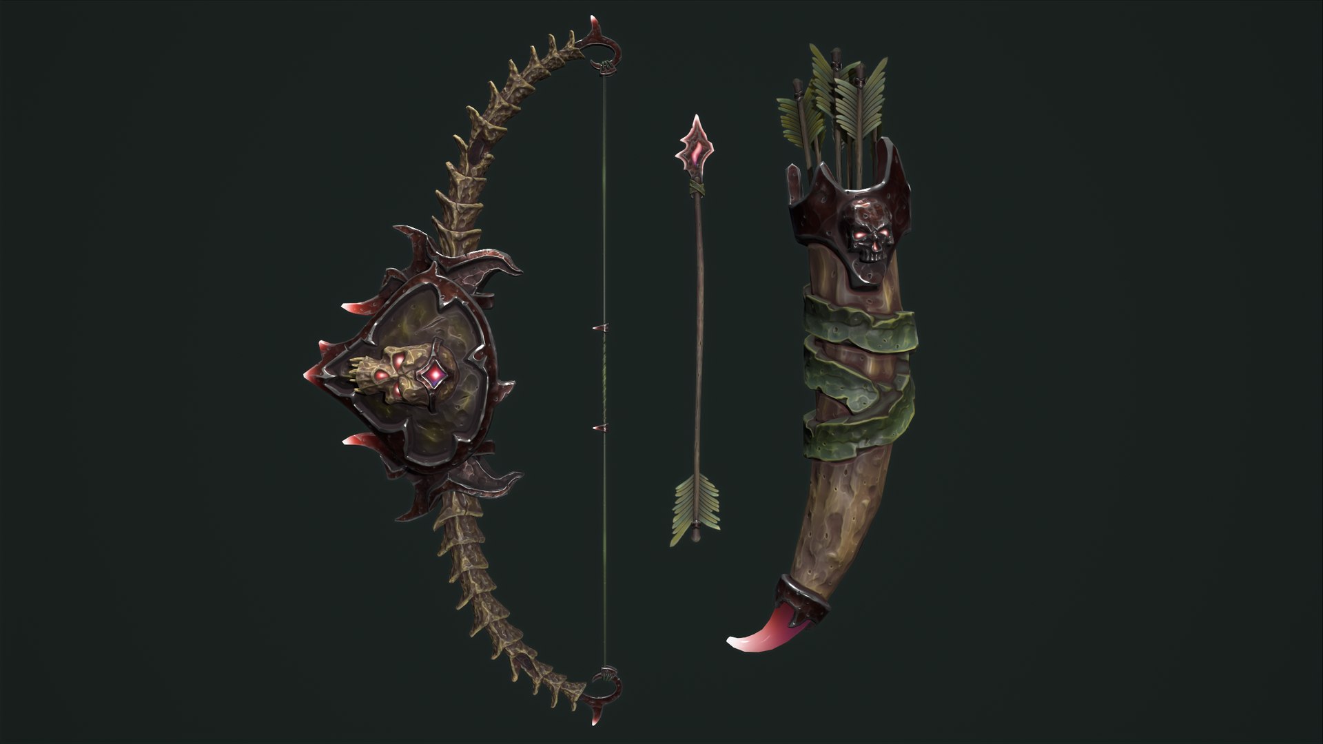 3D Undead bow and quiver https://p.turbosquid.com/ts-thumb/aJ/s7GUlz/aq/13/png/1668008135/1920x1080/fit_q87/3df10201810fee9383f939fc339a60dfcceea7ad/13.jpg