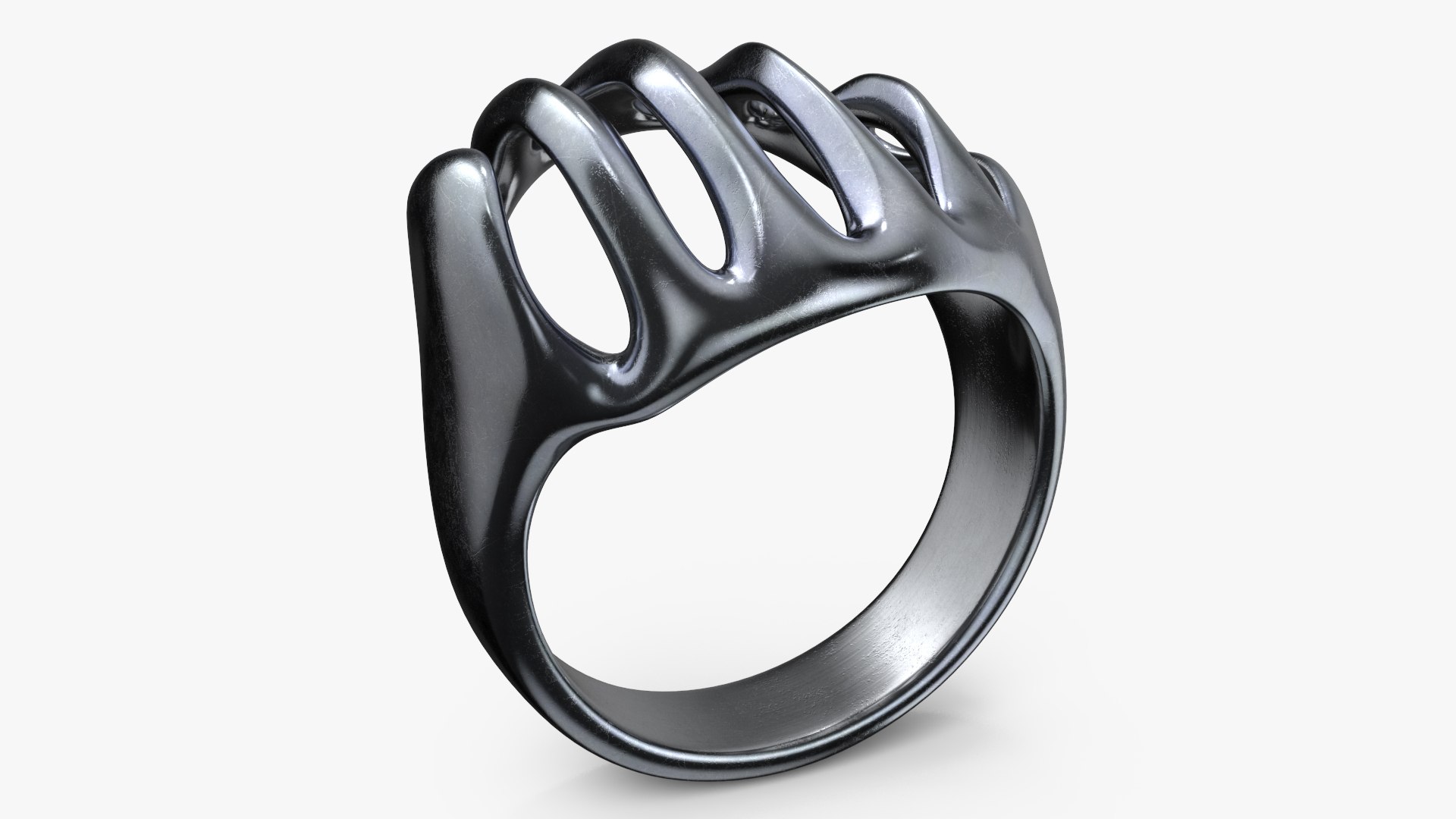 Silver Skeleton Ring Gothic Punk Jewelry 3D model preview