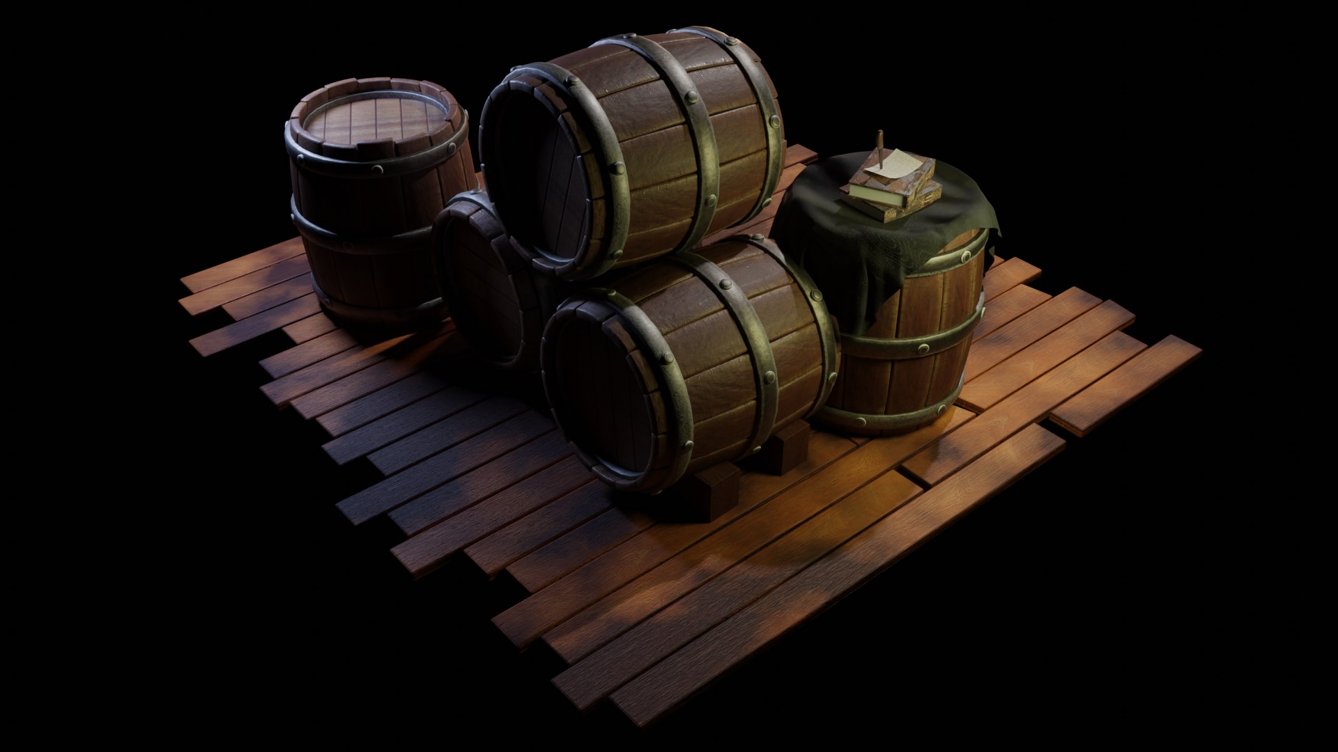 3D Model Wooden Barrel - Wood Ground Game Assets - Wine Barrel ...