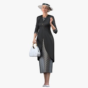 3D old lady wearing casual model