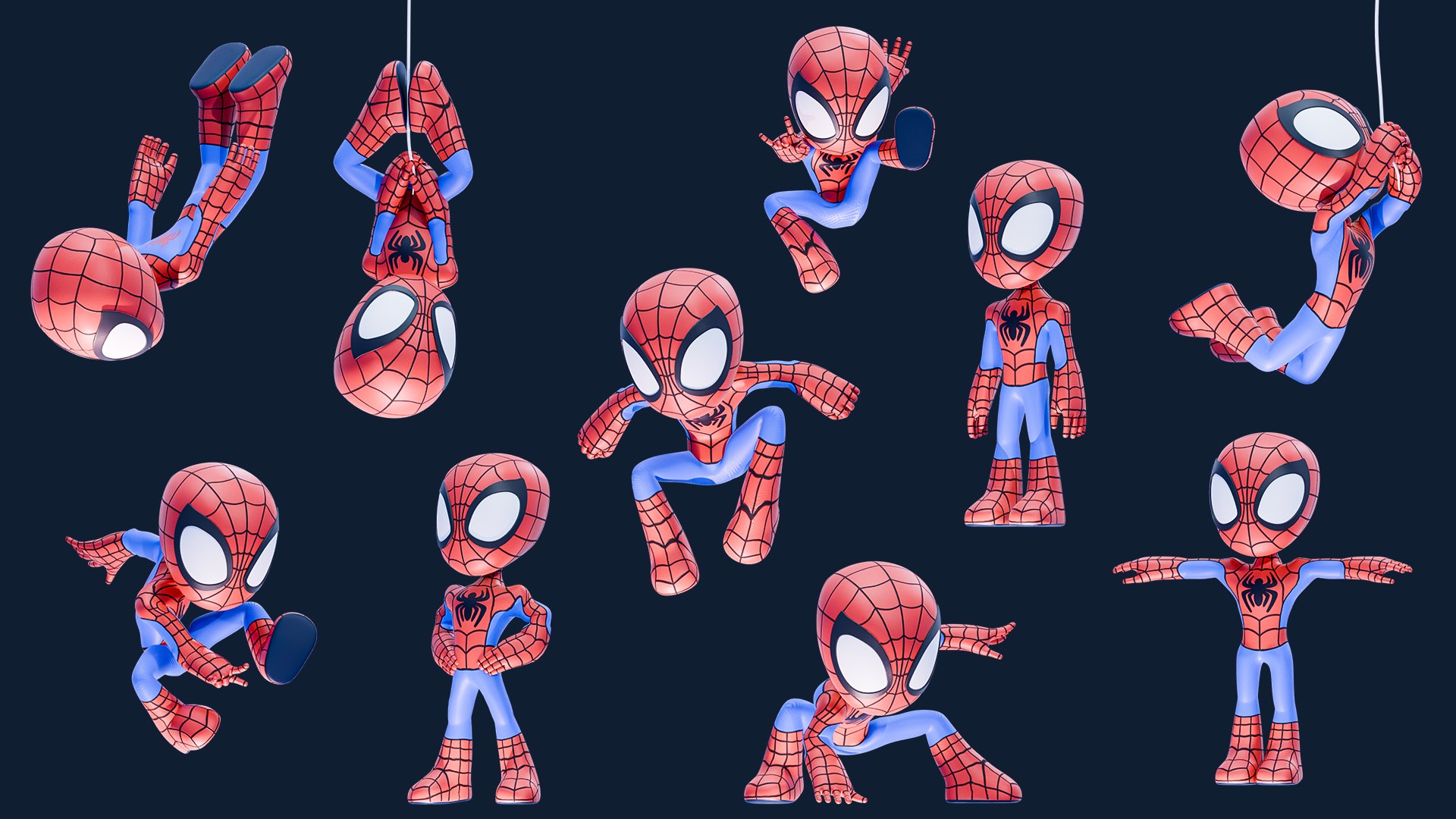 3D Spidey Character Rig https://p.turbosquid.com/ts-thumb/aL/qE5it7/aJ/spidey_poses/jpg/1745621659/1920x1080/fit_q87/70a027ee9c876689facf3cd81eb280dc8215a9ee/spidey_poses.jpg