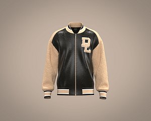 3D model Mens Sherpa Leather varsity jacket