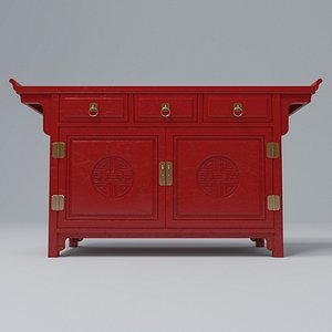 3D chinese red lacquered cabinet