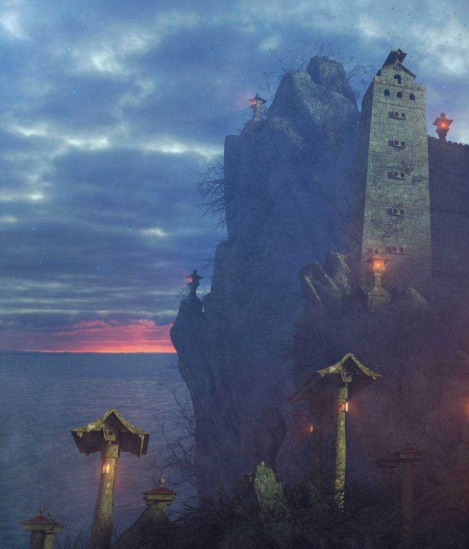 3D Asian Mountain Castle Environment - TurboSquid 2215801