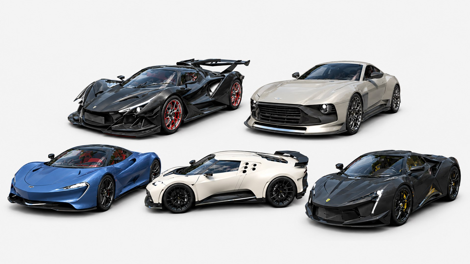 3D Exotic Hypercars, Bespoke Supercars &amp; Track Legends Collection (6-Model Masterpiece Bundle) https://p.turbosquid.com/ts-thumb/aM/xs294h/0t/exoticsupercarshowcase/png/1792439879/1920x1080/fit_q87/bff383e488da5de1626a195a9524bdc9b77e722d/exoticsupercarshowcase.jpg