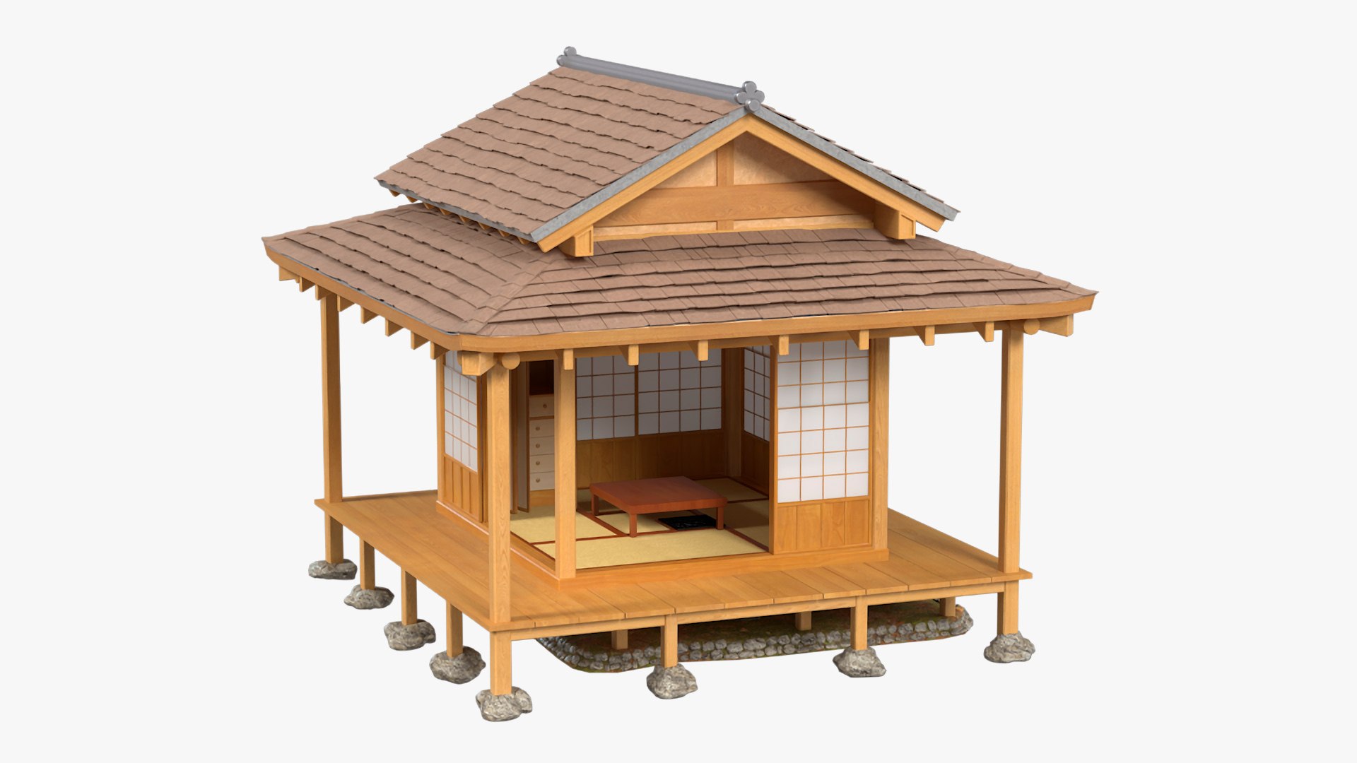 Traditional Japanese Tea House Open 3D model preview