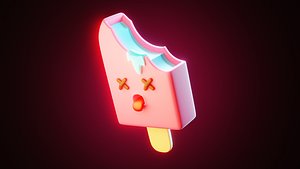 Stylized Melting Ice Cream Popsicle Character Model 3D model