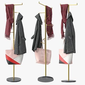 3D model Gold Freestanding Coat Rack
