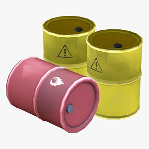 Three stylized  barrels cartoon models stylized textured handpainted items game models 3D model