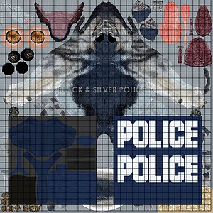 3D Police Shepherd Dog Black and Silver Diffuse and Specular Maps Addon
