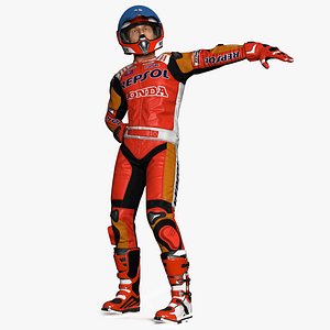 Bike Rider in Honda Motorcycle Race Suit Rigged 3D model