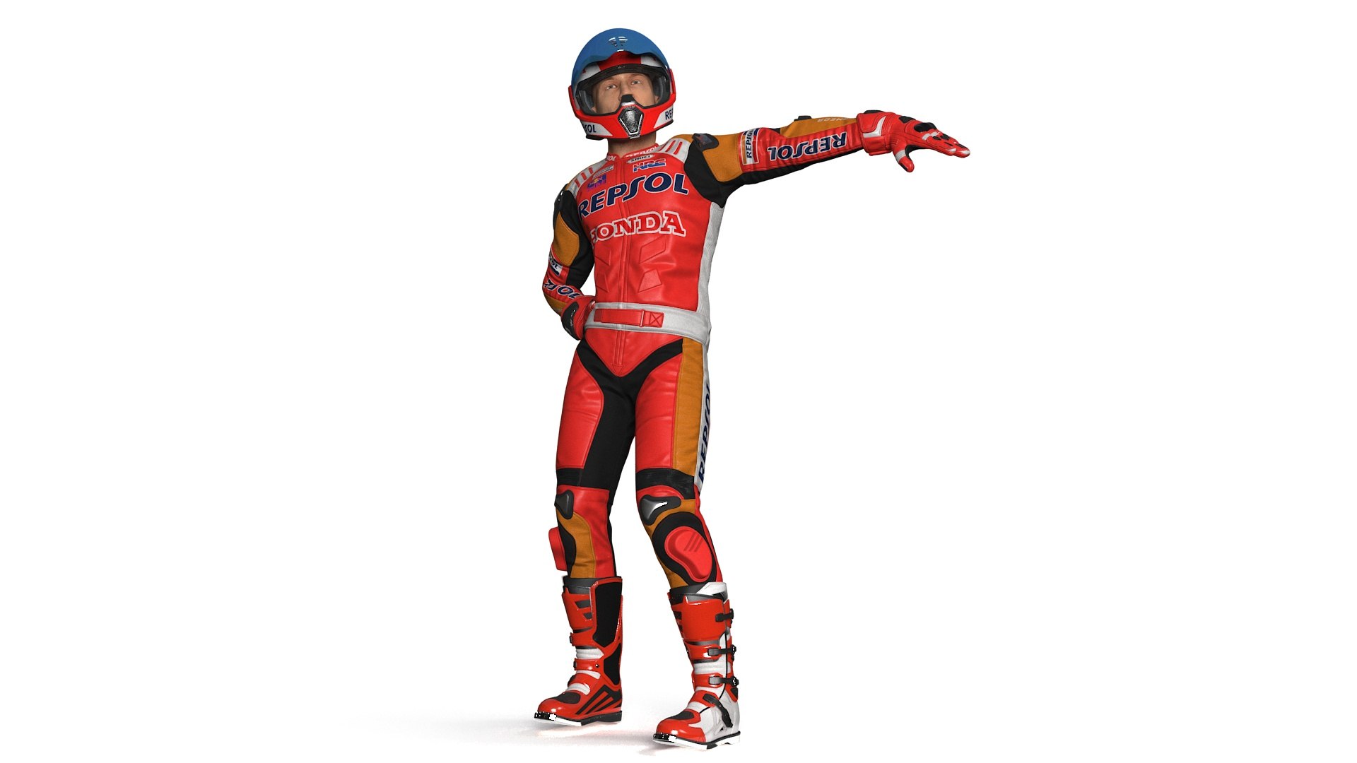 Bike Rider in Honda Motorcycle Race Suit Rigged 3D model preview