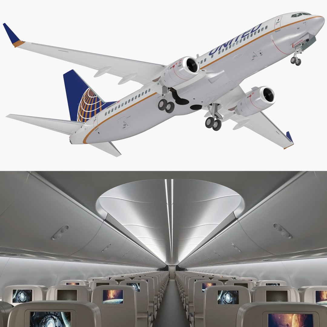 Boeing 737-800 with Interior United Airlines Rigged 3D Model preview