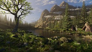 River Mountains Scene 3D