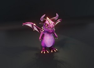 Cartoon Amethyst Dragon Animated Low-poly 3D Model