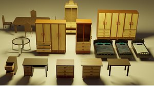 3D Vintage Furniture Pack LowPoly Textured