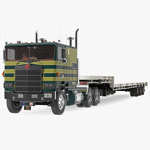 Marmon Truck with Single Drop Tri Axle Extendable Trailer Rigged 3D