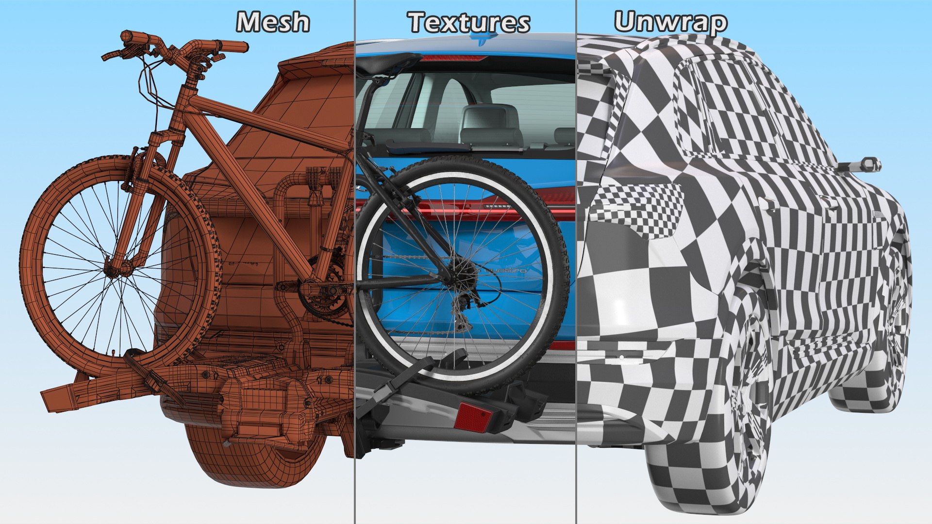 3D Audi E-tron with Thule EasyFold XT2 Mountain Bike https://p.turbosquid.com/ts-thumb/aO/QneSsv/sG/audietronwiththuleeasyfoldxt2mountainbike3dmodel055/jpg/1622835490/1920x1080/fit_q87/67f99d16bc8b3a5225ec153b1e1f57a3e99ac354/audietronwiththuleeasyfoldxt2mountainbike3dmodel055.jpg