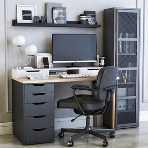 3D office cabinet chair bookcase model
