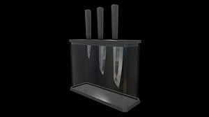 3D Knife Set With Glass Holder model