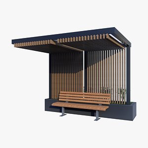 Modern Outdoor Bench with Planter and Canopy 3D model