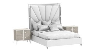3D Michael Amini LANTERNA Cal King Channel-Tufted Upholstered Bed and nightstand