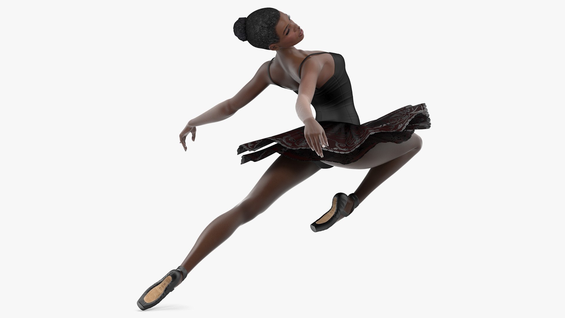 Dark Skinned Black Ballerina Jump Pose 3D model preview