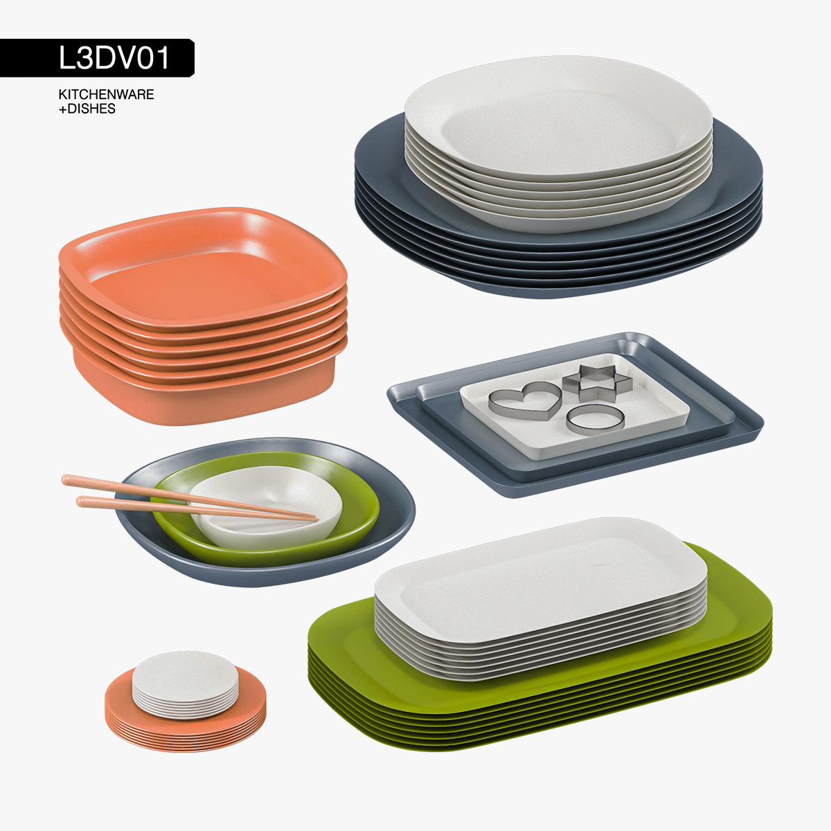 Dishes kitchen set model TurboSquid 1701261
