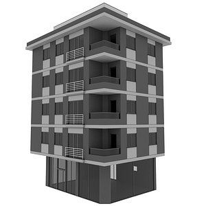 Simple Building; 4-Storey, Low-Poly, Classic Building Model with Terrace and Store