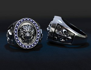 male ring lion with patterns 3d model