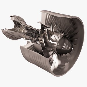 3D turbofan aircraft engine cutaway model