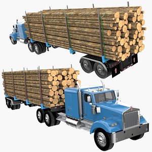 Truck with Logging Trailer 3D model