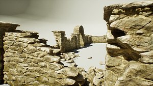 3D Modular Stone Fence Gameready model
