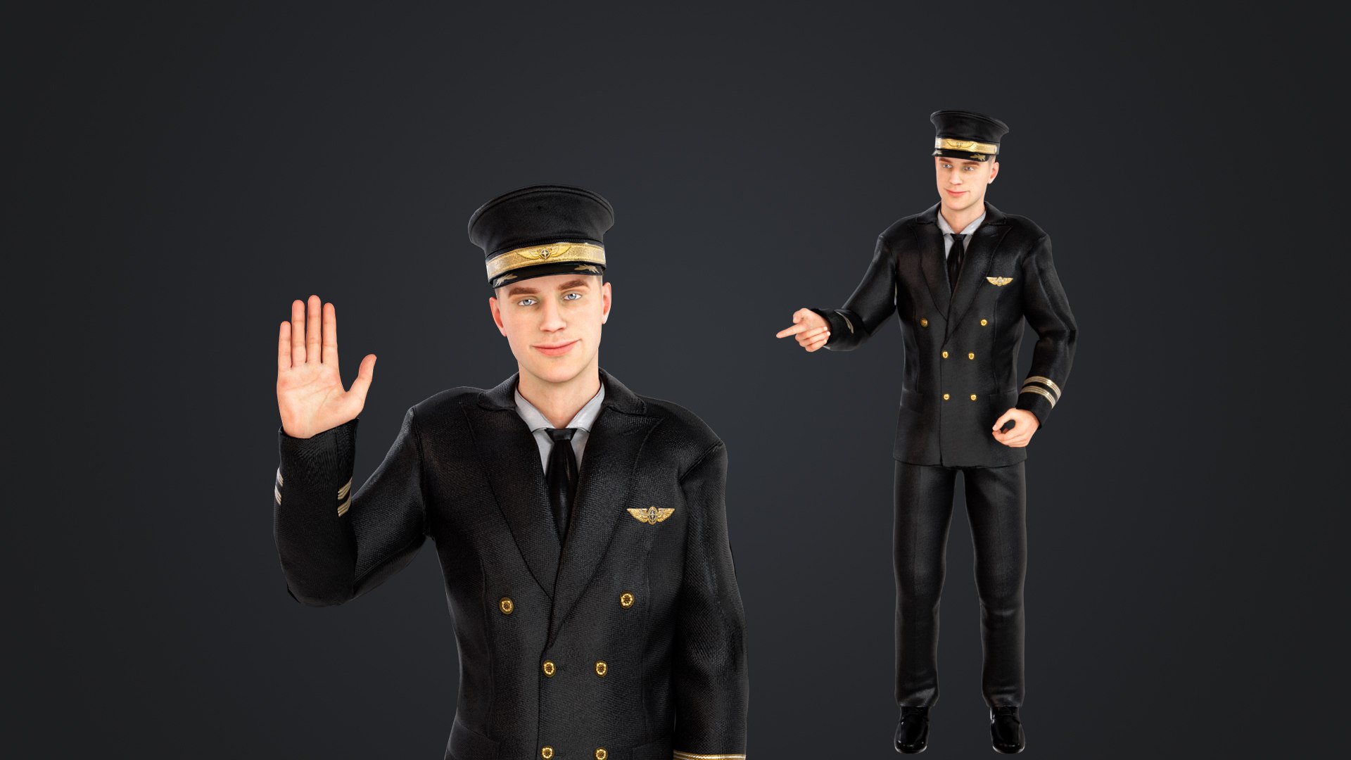 Pilot and stewardess 3D model https://p.turbosquid.com/ts-thumb/aQ/Us0Ku2/tg/pilot_119/jpg/1740989687/1920x1080/fit_q87/f3b79757a5dbf3825d036c38fa31c12c4e26d4b4/pilot_119.jpg