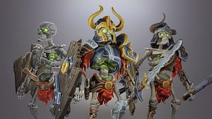 Animated Low Poly Game Ready Skeleton Pack Recruit Warrior Boss 3D model