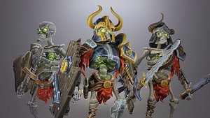 Animated Low Poly Game Ready Skeleton Pack Recruit Warrior Boss